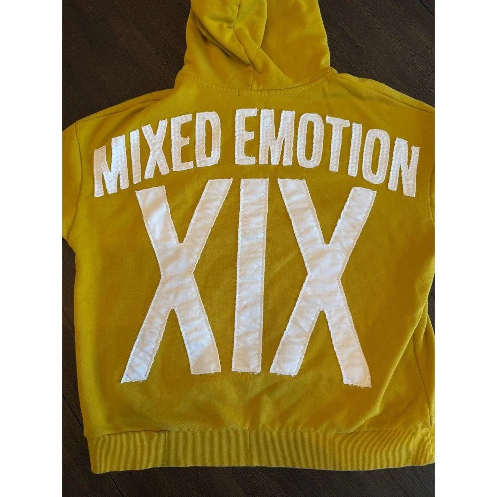 Mixed Emotion Yellow Oversized‎ Graphic Hoodie Sweatshirt XL Trendy Streetwear